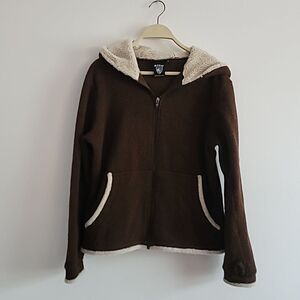 Kuhl Womens Size L Alfpaca Full Zip Hooded Fleece Jacket in Brown-Made In Canada